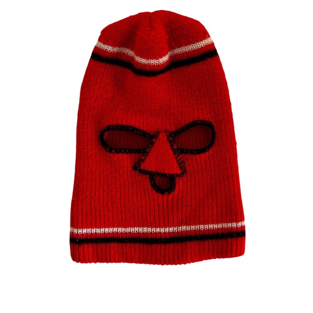 Vintage 1970s Knit Ski Mask Red Balaclava Face Mask Retro Winter
